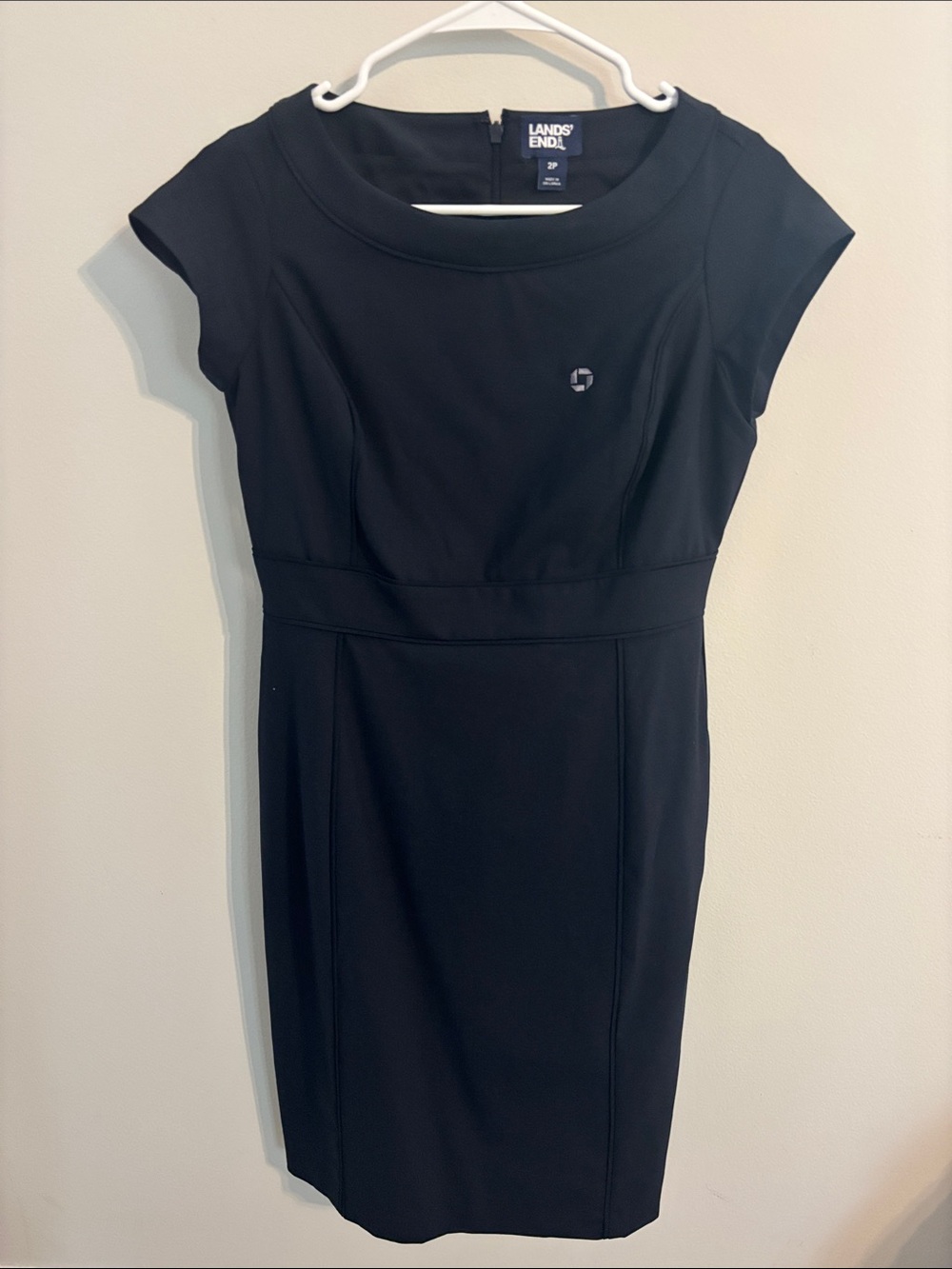 Chase Apparel navy Lands' End Black Cap-Sleeve Midi Sheath Dress